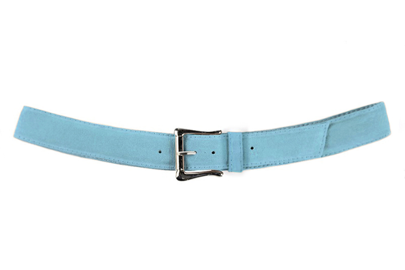 Sky blue women's dress belt, matching pumps and bags. Made to measure. Profile view - Florence KOOIJMAN